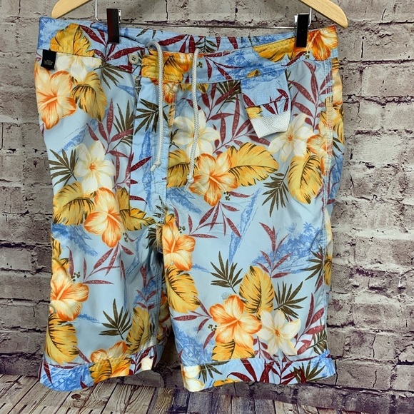 Banana Republic Blue Floral Tropical Board Swim Shorts - Picture 8 of 14